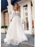 Off Shoulder Beaded Lace Satin Wedding Dress